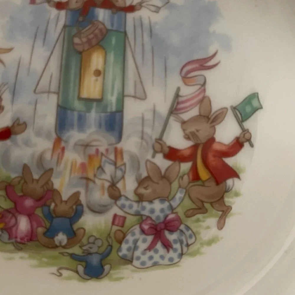 Royal Doulton Bunnykins Blast Off Rocket Launch Child's Vintage Cereal Bowl 6.5